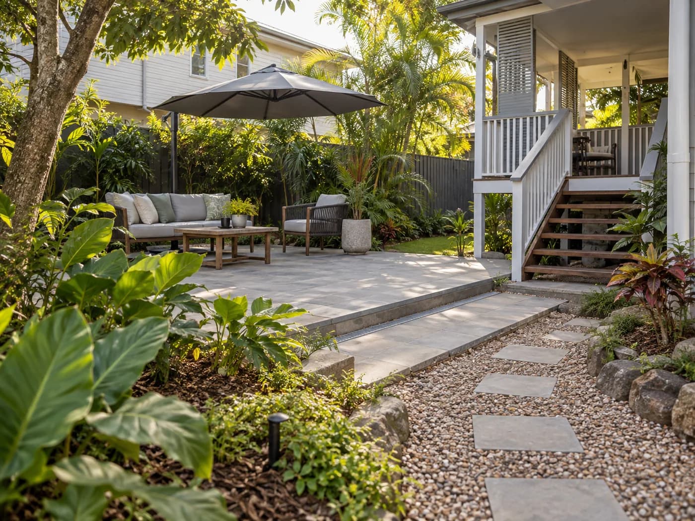 Illustrative paving and practical garden construction in Brisbane