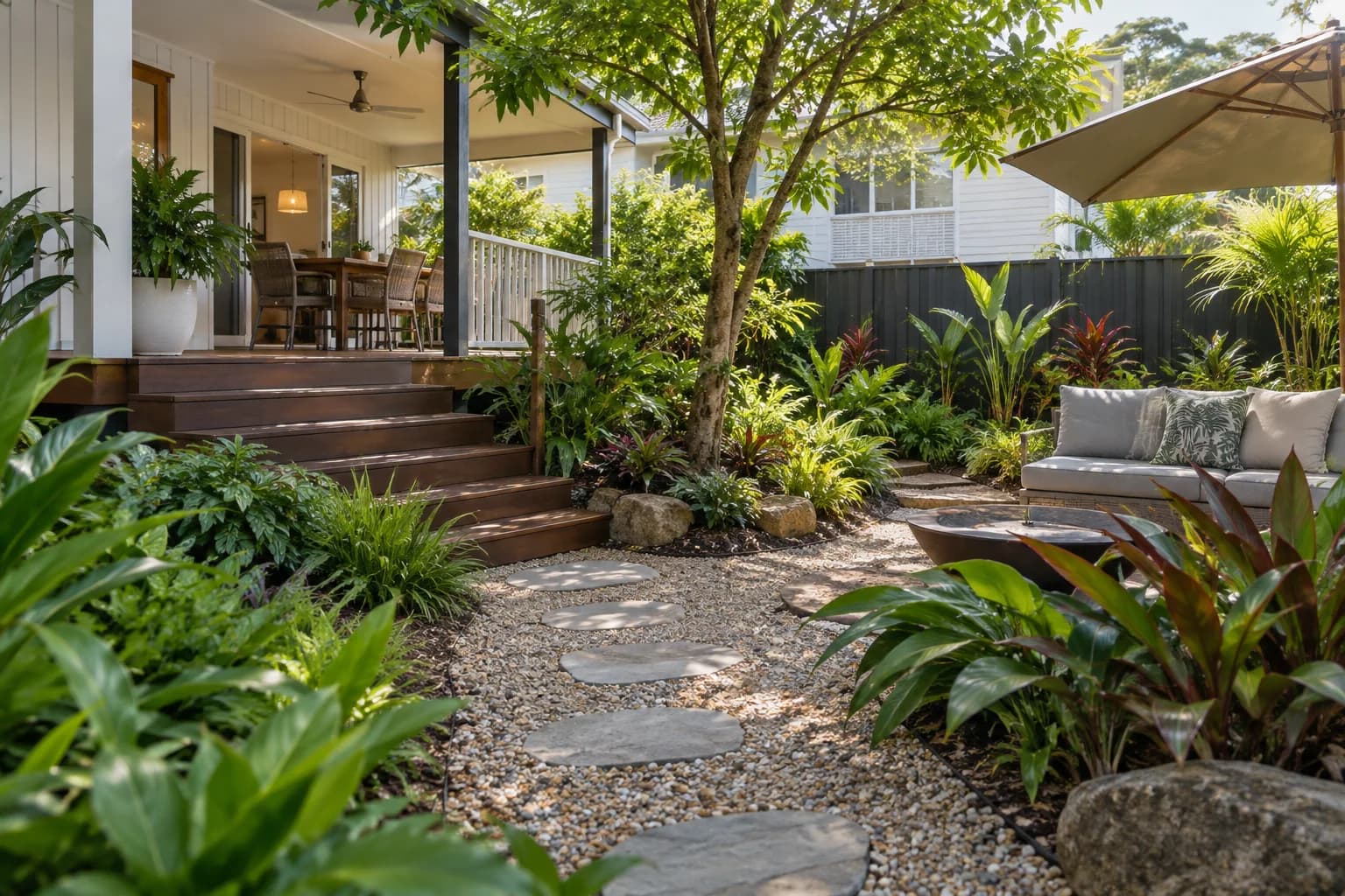 Illustrative subtropical garden and outdoor living setting in Brisbane